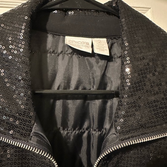 CHICOS Black sequin Size 2 puffer Vest, Women’s, - Picture 3 of 14